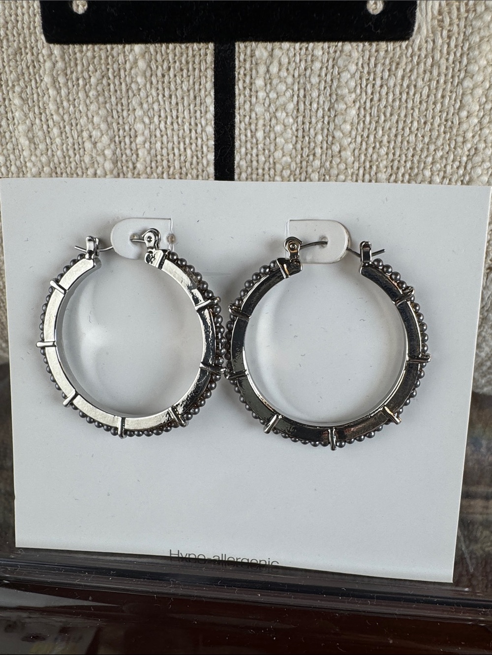 0671-Silver Textured Hoopโ Earrings - Women Jewelry